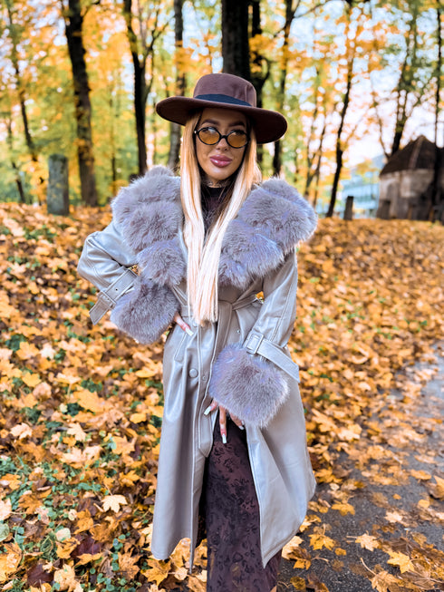 "Autumn Memory FL202266" ādas imitācijas trencis - KAPUČĪNO