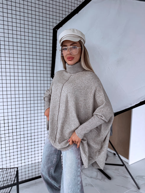 LARGE SIZE sweater "POSITIVE Z034" - cappuccino