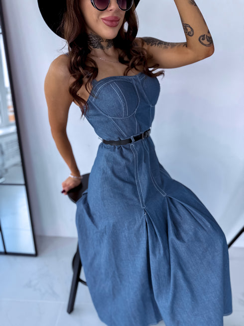 Kleita ar korsetes augšdaļu "INDIGO DENIM" - zila