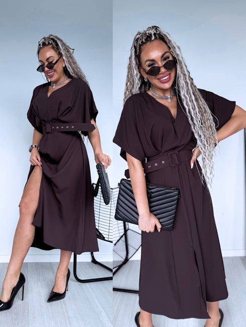 Dress "SOFT HOUR" + belt A19084 - CHOCO