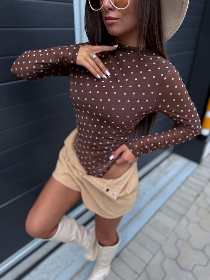 Mesh bodysuit "DOTTED MOMENT" 21128 - choco PRE-ORDER