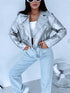 SILVER TONE, crop faux leather jacket with snap buttons FL82