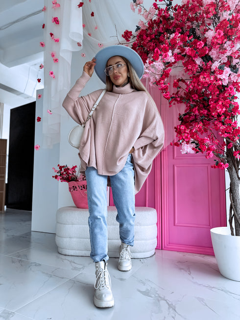 LARGE SIZE sweater "POSITIVE Z034" - old pink