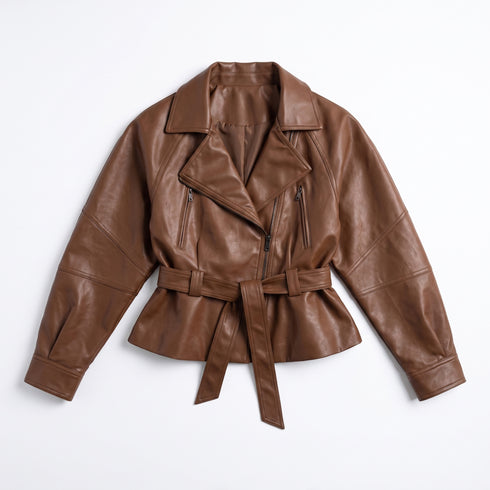 Ādas imitācijas jaka "HAZELNUT" S-6209 - CHOCO