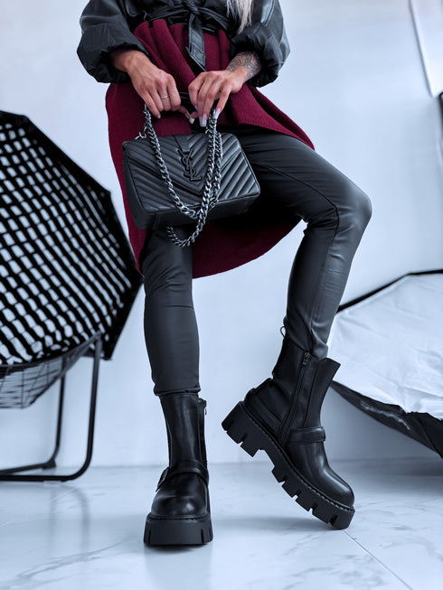 "Double Belt 5803" boots with side elastic - BLACK