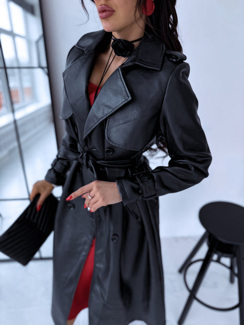 MELNS, ādas imitācijas trencis "POWER" FL08