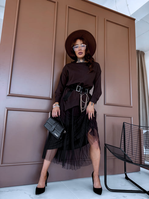 Tilla kleita + džemperis "DAILY SET" - CHOCO