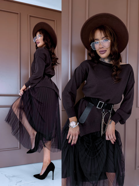 Tilla kleita + džemperis "DAILY SET" - CHOCO