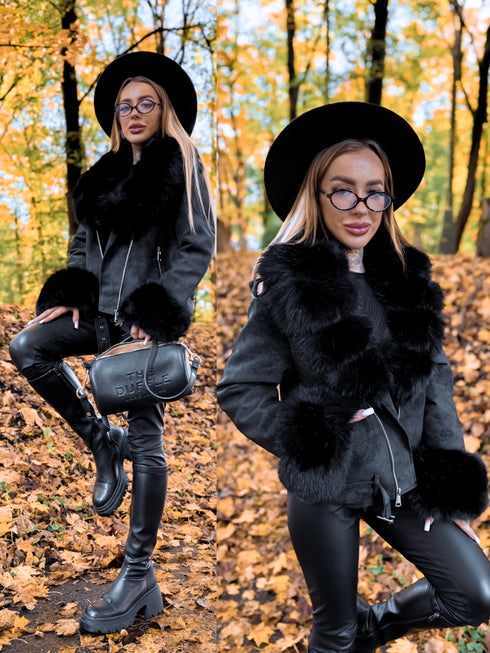 BLACK jacket with fur "FROSTINE" FL72