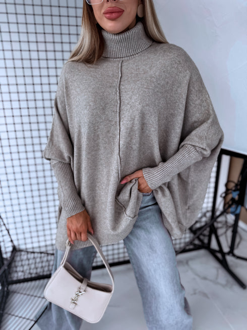 LARGE SIZE sweater "POSITIVE Z034" - cappuccino