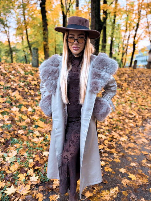 "Autumn Memory FL202266" ādas imitācijas trencis - KAPUČĪNO