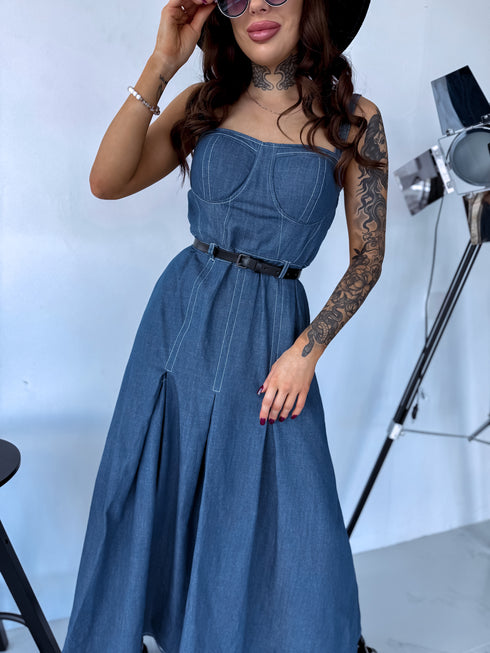 Kleita ar korsetes augšdaļu "INDIGO DENIM" - zila