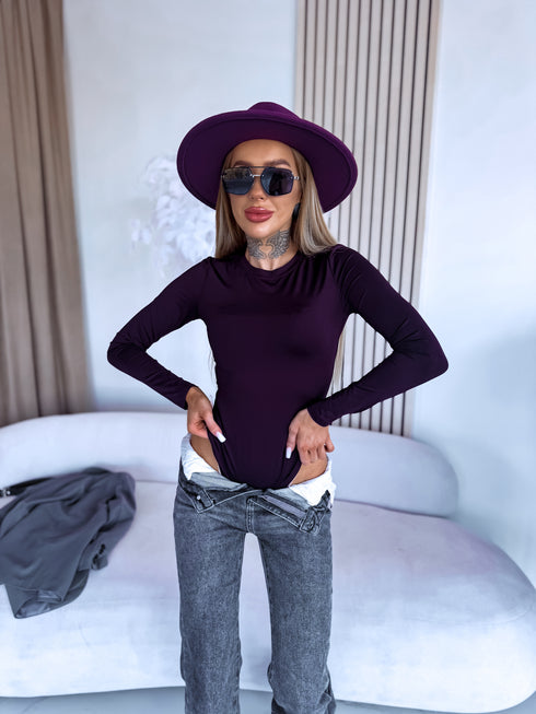Long Sleeve Bodysuit "BASIC" - EGGPLANT PURPLE