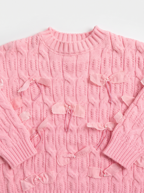 Knitted Sweater "BOW SKETCH 02" - SOFT PINK