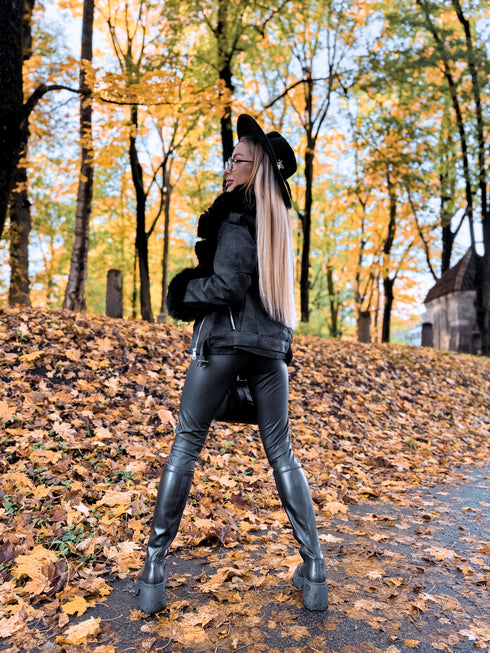 BLACK jacket with fur "FROSTINE" FL72