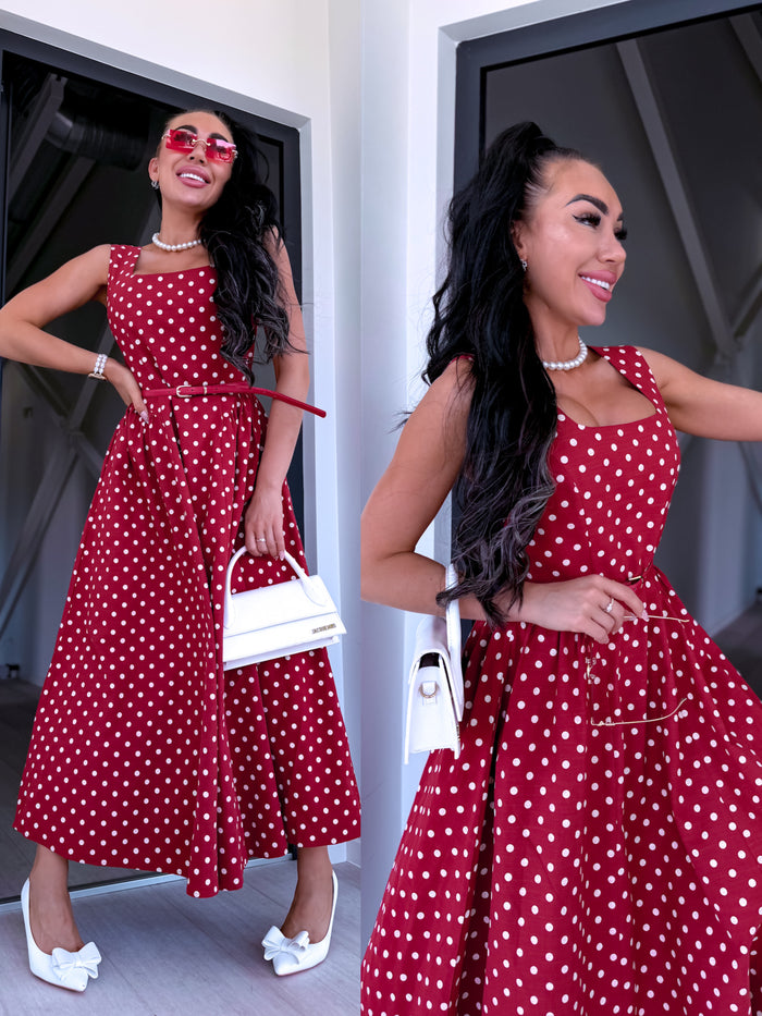 DOTTED dress + belt "MILAGRO" WZ20627 - RED