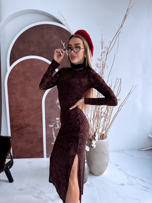 "COFFEE ROSE HS10030" mesh dress + slip dress - CHOCO