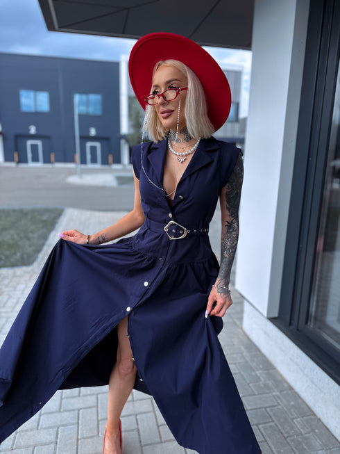Suknelė su diržu "ROSSO WZ20473-1" – TAMSIAI MĖLYNA