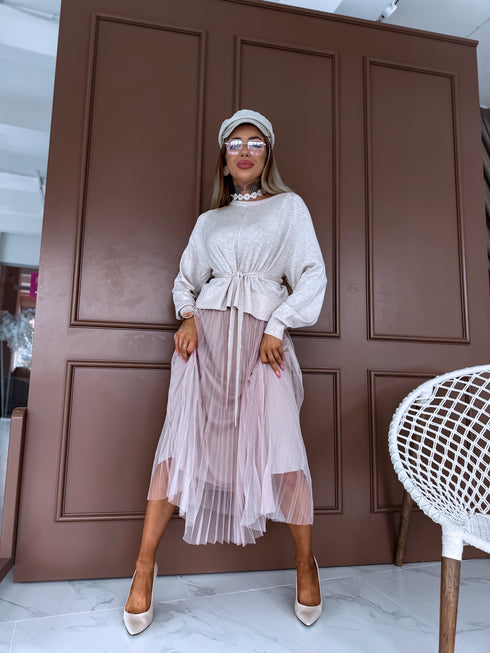 "VIOLA 3212" set - dress + jumper - LIGHT BEIGE