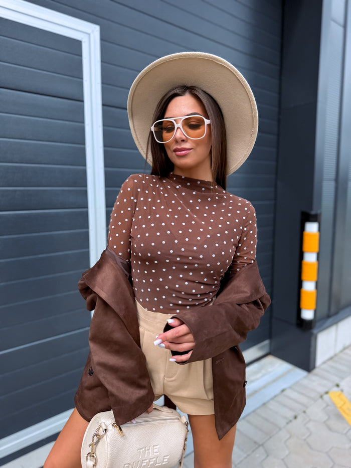 Mesh bodysuit "DOTTED MOMENT" 21128 - choco PRE-ORDER