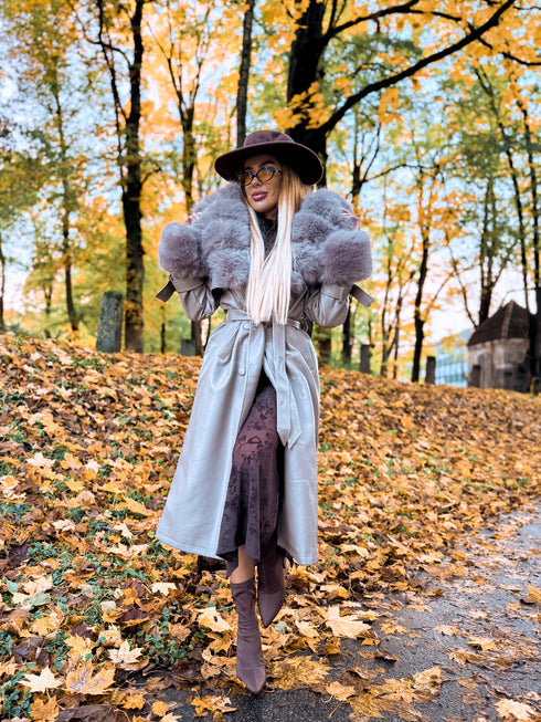 "Autumn Memory FL202266" ādas imitācijas trencis - KAPUČĪNO