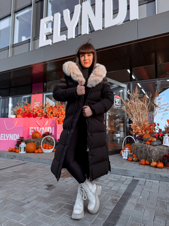 Ilga striukė "WINTER WEAR FC83"- JUODA SU SMĖLIO SPALVOS DETALĖMIS PRE-ORDER