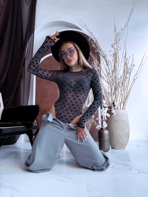 GREY, dot mesh bodysuit
