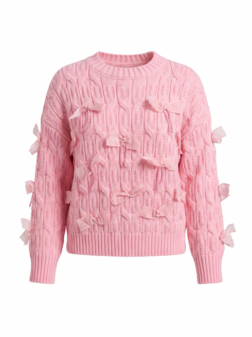 Knitted Sweater "BOW SKETCH 02" - SOFT PINK