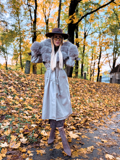 "Autumn Memory FL202266" ādas imitācijas trencis - KAPUČĪNO