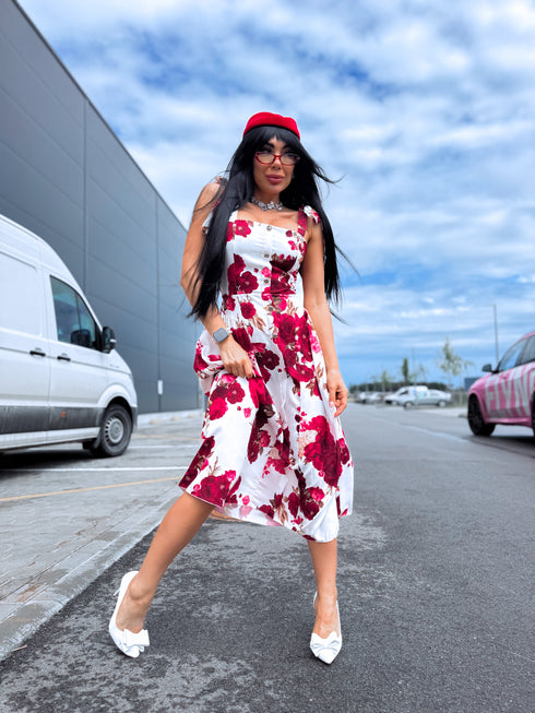 Suknelė "FLORA CHARM" 1363 - BORDO SU BALTA
