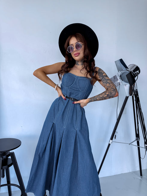 Kleita ar korsetes augšdaļu "INDIGO DENIM" - zila