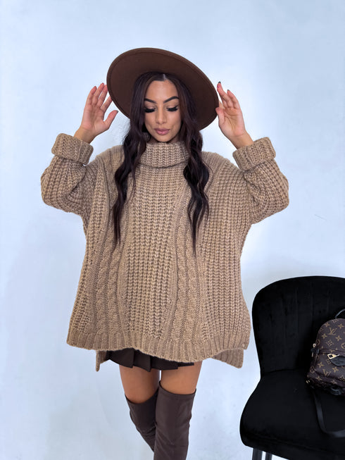 ELYNDI Удлиненный шерстяной свитер - идеально коричневый