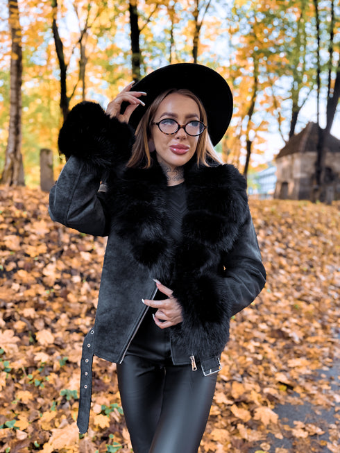 BLACK jacket with fur "FROSTINE" FL72