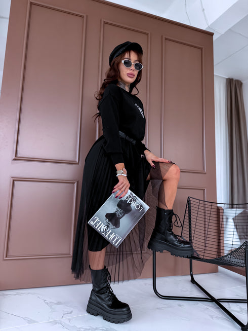 Tilla kleita + džemperis "DAILY SET" - MELNS