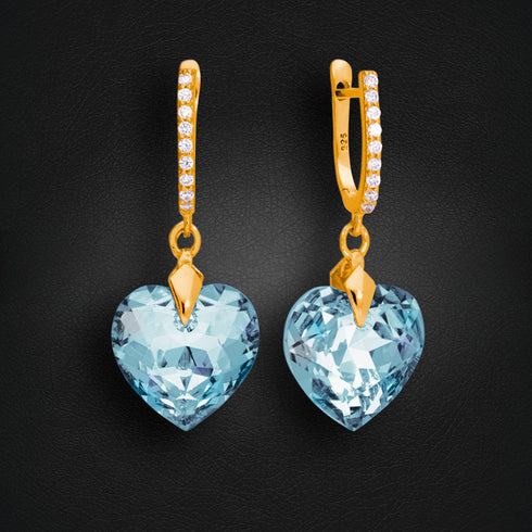 Серебряные серьги "Iemīlējusies Sirds III (Aquamarine Blue)" с кристаллами Swarovski™