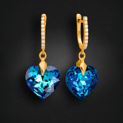 Sudraba auskari "Iemīlējusies Sirds III (Bermuda Blue)" ar Swarovski™ kristāliem