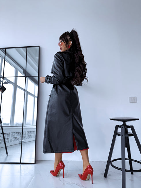 MELNS, ādas imitācijas trencis "POWER" FL08