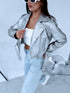 SILVER TONE, crop faux leather jacket with snap buttons FL82