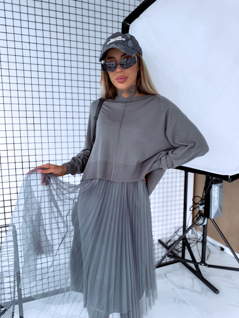 "VIOLA 3212" set - dress + jumper - KHAKI