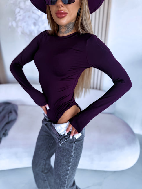 Long Sleeve Bodysuit "BASIC" - EGGPLANT PURPLE