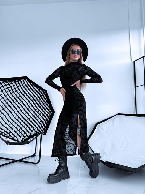 "COFFEE ROSE HS10030" платье + нижнее платье - ЧЁРНОЕ