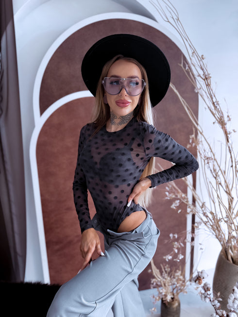 GREY, dot mesh bodysuit