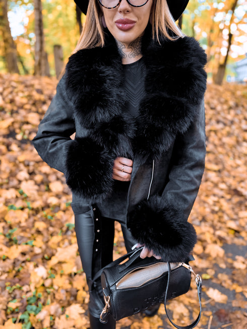 BLACK jacket with fur "FROSTINE" FL72