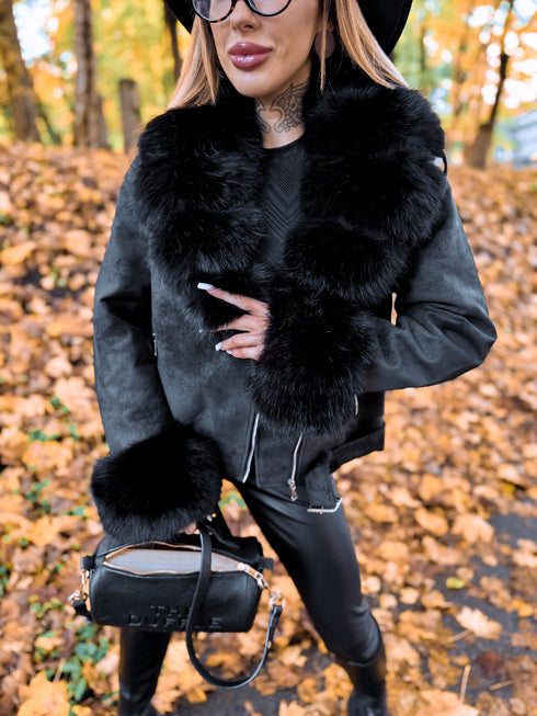 BLACK jacket with fur "FROSTINE" FL72