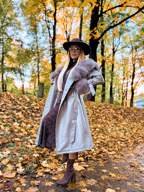 "Autumn Memory FL202266" ādas imitācijas trencis - KAPUČĪNO