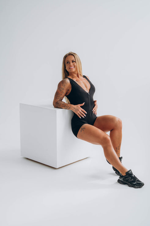 Fitted jumpsuit "I'M FIT" XY510 - BLACK