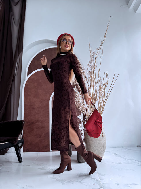 "COFFEE ROSE HS10030" mesh dress + slip dress - CHOCO