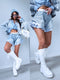 "SUMMER CHECK" denim shorts with ruffles PJ13323 - BLUE