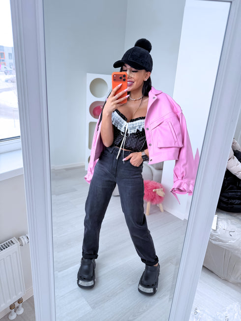 Dirbtinės odos striukė "VINE ROSE 16172" - ŠVELNI ROŽINĖ