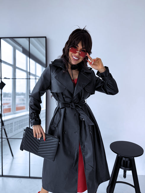 MELNS, ādas imitācijas trencis "POWER" FL08